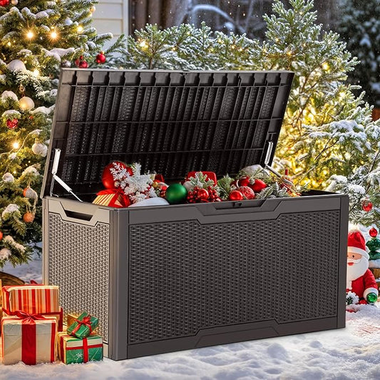 YITAHOME 100 Gallon Outdoor Storage Box | Large Water Resistant Resin Deck Box, Indoor Outdoor Lockable Storage Container for Patio, Garden, Cushions, Tools, Equipment