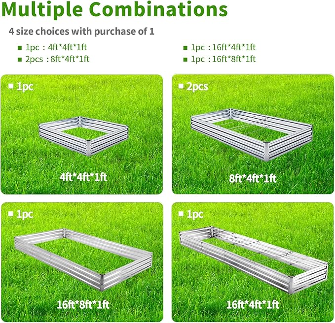 Mofesun Galvanized Raised Garden Bed 2pcs Pack - Metal Raised Bed Garden Kit 4'x8'x1' for Flower Planters, Vegetables Herb