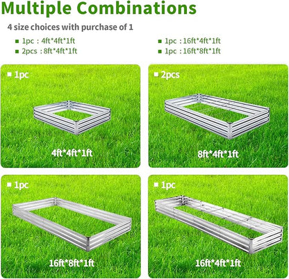 Mofesun Galvanized Raised Garden Bed 2pcs Pack - Metal Raised Bed Garden Kit 4'x8'x1' for Flower Planters, Vegetables Herb