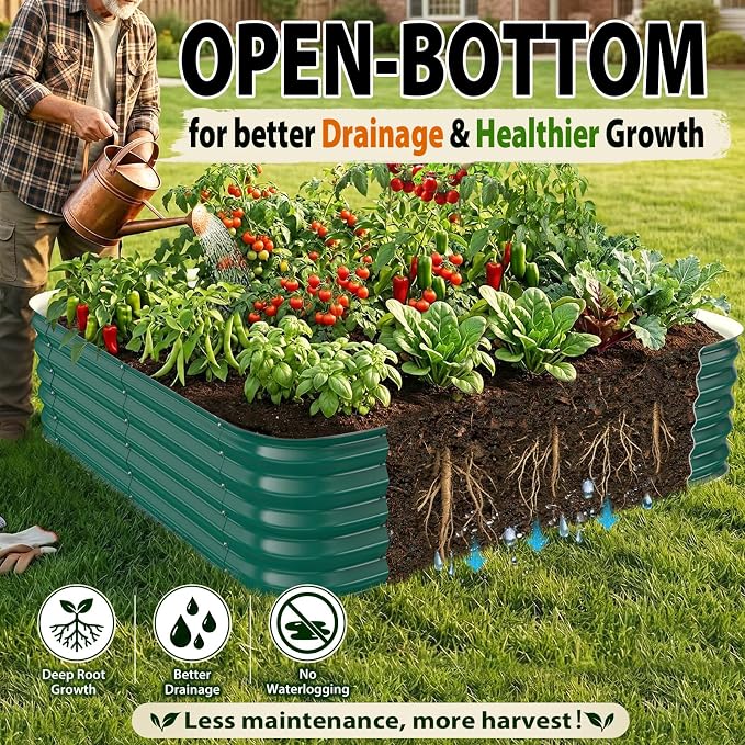 Square Galvanized Raised Garden Bed 4x4 ft – Easy Home Gardening Planter Box for Vegetables & Flowers,Herbs – 12" Heavy Duty Outdoor Gardening Bed with Easy Assembly (Green)