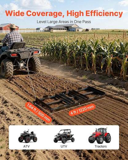 VEVOR Drag Harrow, 48 x 20 in, Tow-Behind Driveway Grader with Adjustable Width & 50lbs Load Capacity, Heavy Duty Lawn Leveling Rake, Galvanized Steel Gravel Driveway Drag, Fits ATVs UTVs Tractors