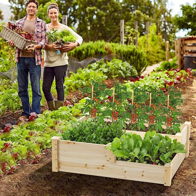 S AFSTAR 3-Tier Raised Garden Bed, Outdoor Elevated Planter Box for Vegetable Fruit Herb Flower Solid Fir Wood Planter Kit with Open-Ended Base, Gardening Planter for Garden Yard Lawn Backyard