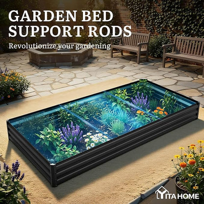 YITAHOME 4pcs 8x4x1ft Galvanized Raised Garden Bed, Metal Planter Box with Safety Rubber, Gloves, Outdoor Flower Bed for Planting Plants Vegetables, Black
