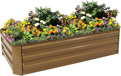 Sunnydaze Galvanized Raised Garden Bed Kit - 4x2x1 ft Outdoor Raised Garden Bed - Metal Planter Box for Vegetables, Flowers, Herbs - Brown - 4' x 2' Rectangle