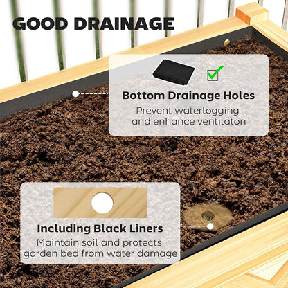 Outsunny Raised Garden Bed, Elevated Wood Planter Box with Storage Shelf, Drainage Holes, and Liner for Backyard, Patio, Balcony, 47 x 22 x 31.5 in, Natural