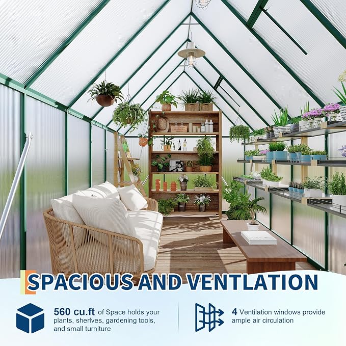 GarveeLife 6X11FT Polycarbonate Greenhouse with Aluminum Frame, Polycarbonate Greenhouse for Outdoors, Greenhouses with Ventilation, Aluminum Large Walk-in Greenhouses for Outside