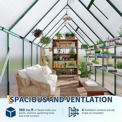 GarveeLife 6X11FT Polycarbonate Greenhouse with Aluminum Frame, Polycarbonate Greenhouse for Outdoors, Greenhouses with Ventilation, Aluminum Large Walk-in Greenhouses for Outside