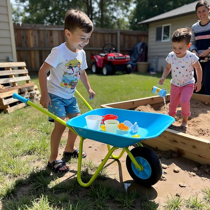 G & F Kids Metal Wheelbarrow, Child-Size Steel Garden Wheelbarrow for Toddlers & Kids, Sturdy Single-Wheel Design for Outdoor Play, Gardening & Sandbox Fun Activities, 28" H x 12" W Kid Size