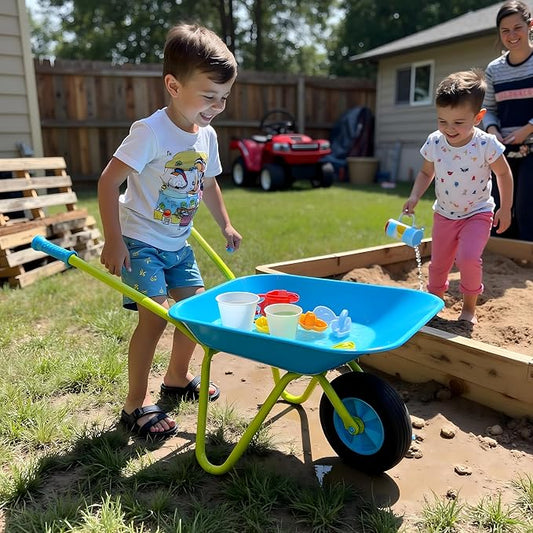 G & F Kids Metal Wheelbarrow, Child-Size Steel Garden Wheelbarrow for Toddlers & Kids, Sturdy Single-Wheel Design for Outdoor Play, Gardening & Sandbox Fun Activities, 28" H x 12" W Kid Size