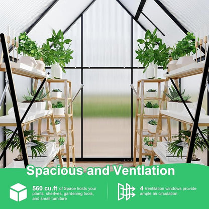 GarveeLife 6X4FT Polycarbonate Greenhouse with Aluminum Frame, Polycarbonate Greenhouse for Outdoors, Greenhouses with Ventilation and Rain Gutter, Aluminum Large Walk-in Greenhouses for Outside