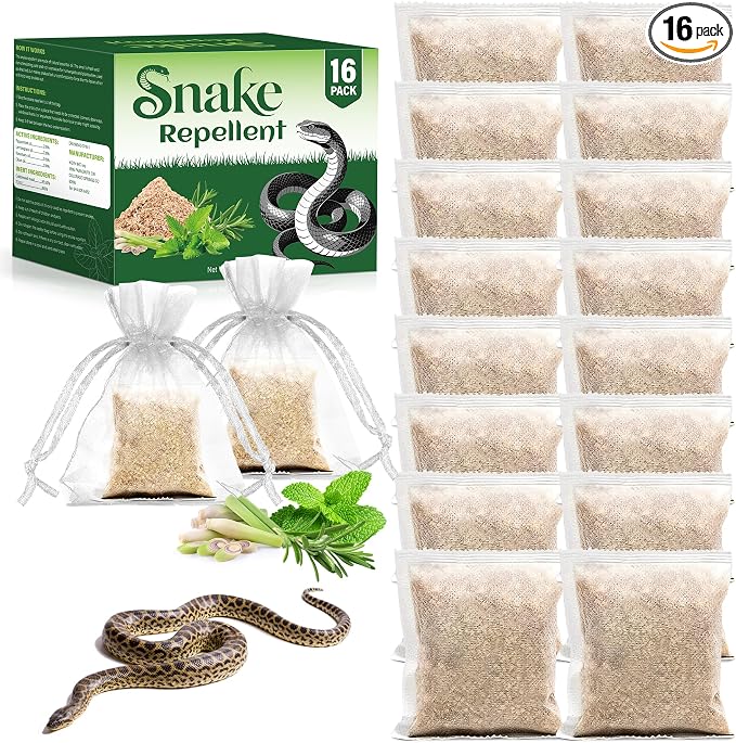 16 Pack Natural Snake Repellent Pouch Outdoor, Peppermint Oil Snake Repellent for Indoor Outdoor Patio Garden Porch, Pet and Human Safe