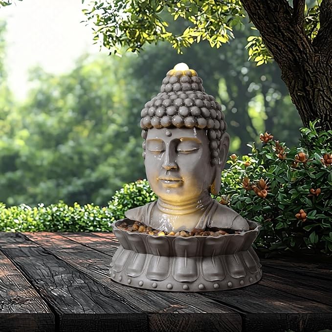 Buddha Water Fountain Outdoor, Zen Garden Fountain with LED Lighting, Serene Buddha Statue for Outdoor Decor, for Mom, Men and Women