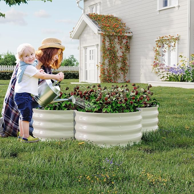 Garvee 2 Pack Galvanized Raised Garden Bed, Outdoor Planter Box with Open Base for Herbs, Veggies & Flowers. Rust-Resistant Raised Garden Beds, Ground-Connected Design for Deep Root Growth | Metal Planter Box Combines into 4 Circles, Open Base for Vegg...