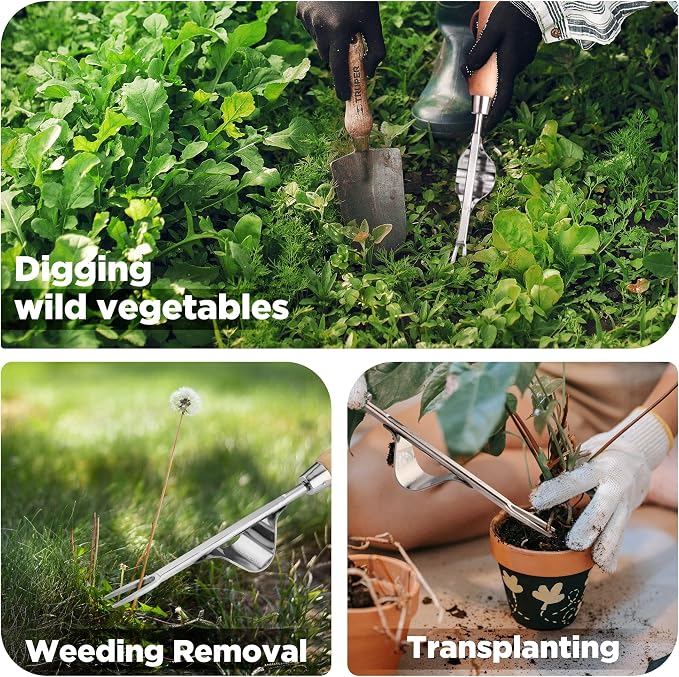 WORKPRO Weed Puller Tool, Metal Leverage Base and V-Shaped Forks for Easy Weed Removal & Deeper Root Digging, Heavy Duty Stainless Steel with Soft Handle, Manual Hand Weeder for Gardening
