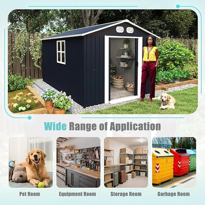 YOPTO 8x12 FT Outdoor Storage Shed, Metal Garden Shed with Window, Lockable Door & Sloped Roof, Large Waterproof Utility Tool Shed for Backyard, Garden, Patio, Lawn, Dark Gray
