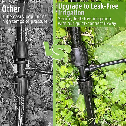 6 Pack 1/2'' to 1/4'' Drip Irrigation Fittings, Push-to-Connect 3 Way Drip Irrigation Part Barbed Tee Connectors, Anti-Leak Locked Splitter Fitting for 1/2" Irrigation Tubing (0.6''-0.67''OD)