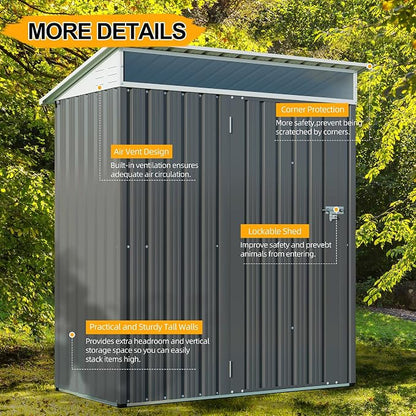 Shintenchi 5x3 FT Outdoor Storage Shed with Window, Outdoor Waterproof Storage Shed Metal Garden Shed with Lockable Single Door,Weather Resistant Tool Storage House Shed for Garden,Backyard,Steel Gray