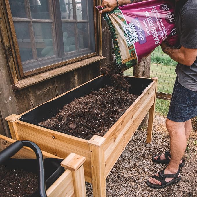 Backyard Expressions Wooden Raised Garden Bed|Elevated Planter Box with Included Bed Liner|Outdoor Vegetable, Flower, and Herb Gardening (4' x 2') | 30 in working height, 10 in deep box, 48 x 24 planting area, liner included, ideal for herbs vegetables...