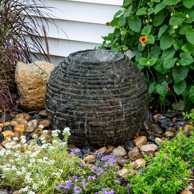 Aquascape Stacked Slate Sphere Water Fountain and Installation Kit for Yard, Landscape, and Garden, Small, 78249