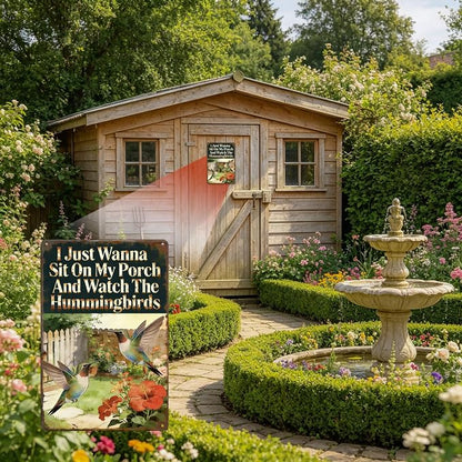 Funny Garden Metal Signs, Vintage Outdoor Wall Decor 8x12 Inch | I Just Wanna Sit On My Porch And Watch The Hummingbirds, Weatherproof Aluminum Sign for Patio Yard, Hummingbird Gift
