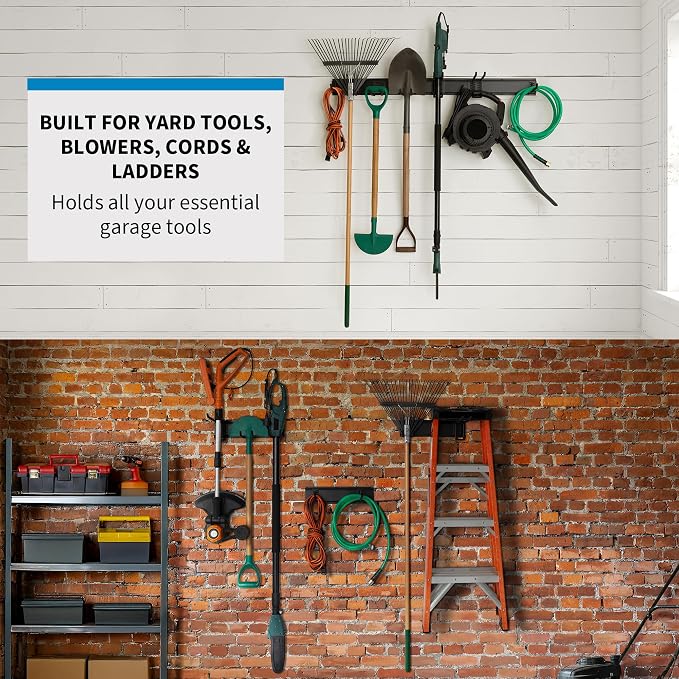 Precision Defined Garage Shovel And Rake Tool Organizer 48" 330lbs Capacity | Wall Mount Garden Tool Organizer, Garage Storage Rack, And Shed Organizer With Adjustable Hooks For Versatile Storage Options