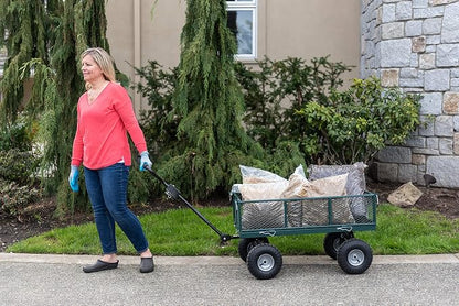 Garden Star 70107 Garden Cart/Utility Cart, Hinged/Removeable Sidewalls, Four 10-inch Wheels, Loop Handle with Convertible Hitch Attachment, Steel Powder-Coated Mesh Frame, 700-pound Capacity, Green