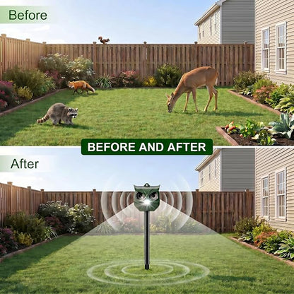 4 Pack Solar Ultrasonic Animal Repeller with Flashing LED Lights – Cat Deterrent Outdoor for Squirrels, Deer, Raccoons, Rabbits, Skunks, Dogs – Protects Garden, Yard, Lawn, Farm & Crops