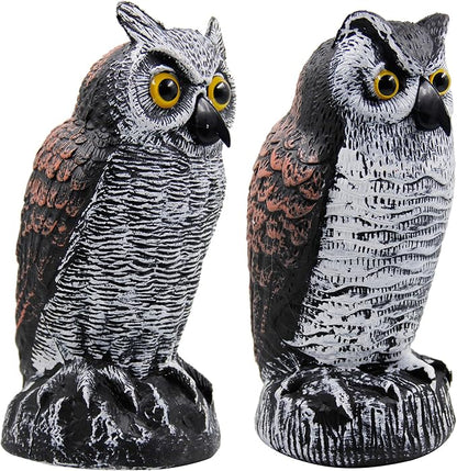 Hausse 2 Pack Fake Horned Owl Bird Scarecrow Decoy 10.5 Inch Height, Plastic Deterrents, Halloween Decoration, Nature Enemy Pest Repellent for Outdoor Garden Yard