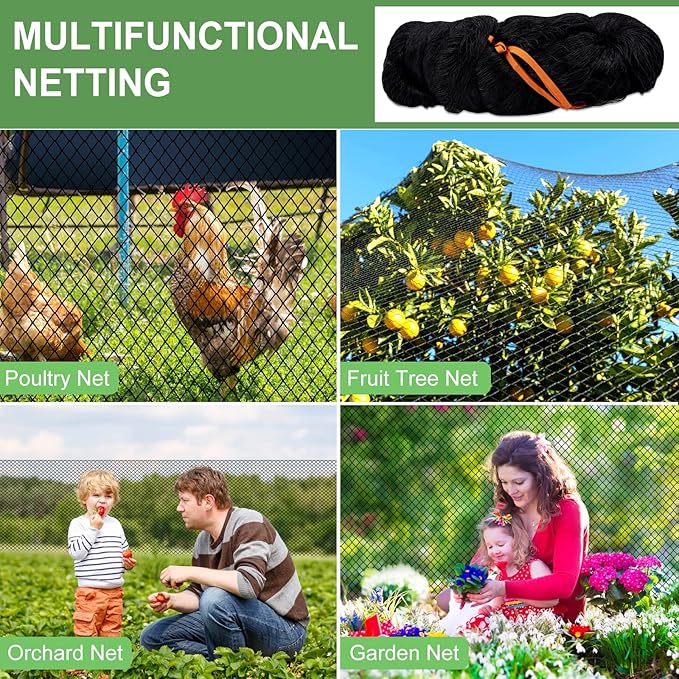 Heavy Duty Nylon Garden Mesh Netting - 25' x 25' Poultry Netting with 2.4' Square Mesh for Chicken Coop, Garden Protection, Fruit Tree Against Aviary, Deer, Squirrel