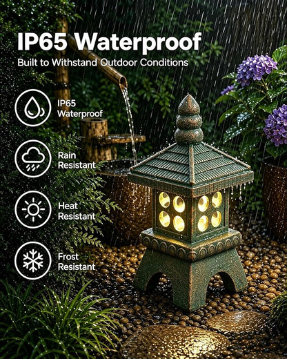 Nacome Solar Pagoda Garden Statues:15.7 inches Outdoor Weatherproof Resin Zen Decor for Landscape Balcony Patio Porch Yard Ornament(Bronze)