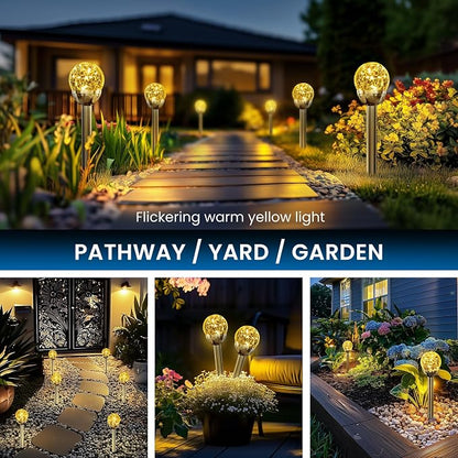 SOLPEX Solar Garden Lights String, 6 Pack Outdoor Christmas Decoration Warm White Solar Powered Cracked Glass Ball Lights, Waterproof for Patio Decoration