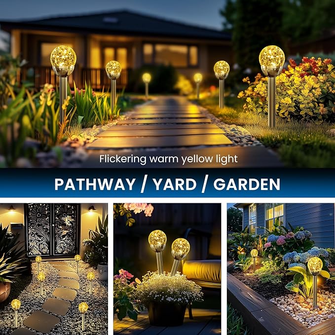 SOLPEX Solar Garden Lights String - 3 Pack Warm White, Solar Powered Cracked Glass Ball, Waterproof for Outdoor & Patio Decoration