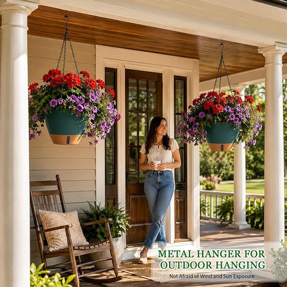 10 Inch Hanging Planters for Indoor Plants, 2 Pack Self Watering Hanging Baskets Flower Pots with Drainage Hole, Visual Reservoir & 2 Kinds of Plant Hanger for Home Decor (Deep Teal, 10 Inch)