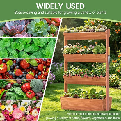 Suteck Raised Garden Bed, Vertical Wooden Raised Garden Bed, 4 Tier Garden Planters Freestanding Plant Stand Flower Rack Wooden Planter Box For Plants Flowers Herbs Vegetables Indoor Outdoor Gardening