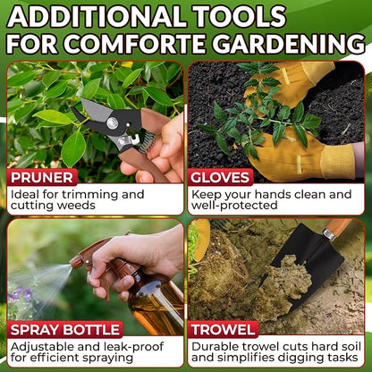 10 Pcs Gardening Tool Set for Women, Rust-Resistant Steel, Tote Bag | Garden Tools Set for Plant Care, Digging, Planting & Potting; Ergonomic Handles, Gloves & Spray Bottle; Gift for Plant Lovers