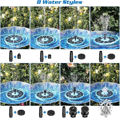AISITIN 3.5W Solar Bird Bath Fountain with Built-in 1500mAh Battery, Solar Water Pump with 8 Nozzles, Solar Powered Fountain for Garden, Birdbath, Pond, and Outdoor Decor