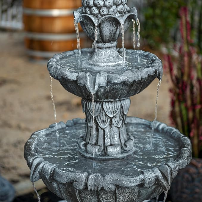 XBrand 58.3" 3-Tier Outdoor Freestanding Water Fountain - Classic Leaf Design, Light Gray Resin, Large Bird Bath with Pump - Ideal for Yard, Lawn and Garden, Porch Décor