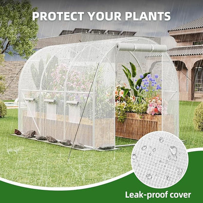 Superlele Heavy Duty Walk-in Greenhouse for Outdoor, 10x6.6x6.6FT Large Garden Green House with Reinforced PE Mesh Cover, 6 Roll-up Windows with Screen, 8 Ground Stakes and Ropes, White