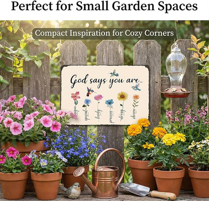 Funnysign Christian Gifts Gardening Gifts Garden Bible Verse Decor Bird Flowers God Says You Are Amazing Vintage Tin Sign for Home Garden Patio Yard Decor 8 X 12 Inch (3850)