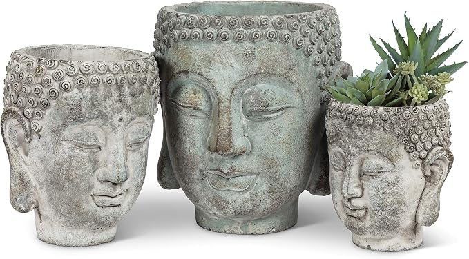 Abbott Collection 27-DHARMA/350 LG Large Buddha Head Planter, Grey (7" H)