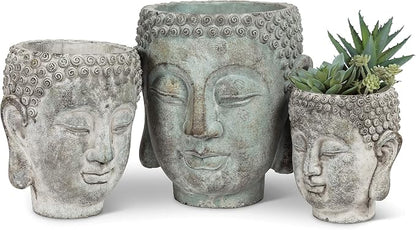 Abbott Collection 27-DHARMA/350 LG Large Buddha Head Planter, Grey (7" H)