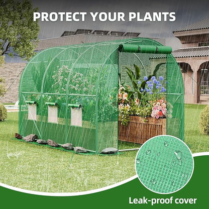 Superlele Heavy Duty Walk-in Greenhouse for Outdoor, 10x6.6x6.6FT Large Garden Green House with Reinforced PE Mesh Cover, 6 Roll-up Windows with Screen, 8 Ground Stakes and Ropes, Green