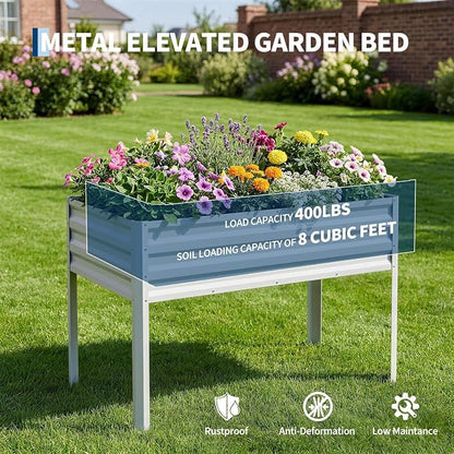 48×24×56in Galvanized Elevated Raised Garden Bed with Legs, Greenhouse Cover & Bird Net, Deep Metal Raised Planter Box for Backyard Patio Balcony Vegetables Herbs Flowers