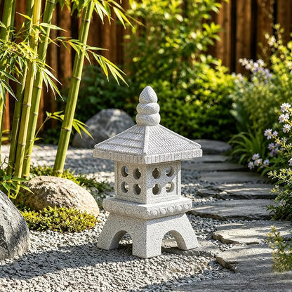 Nacome Solar Pagoda Garden Statues: 11.5 inches Outdoor Weatherproof Resin Zen Decor for Landscape Balcony Patio Porch Yard Ornament(Gray)