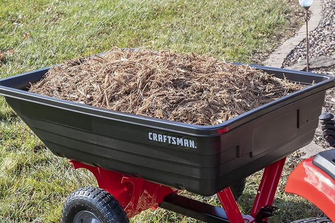Craftsman Tow Poly Dump Cart for Lawn Tractors and ATVs, 350 lb Load Capacity, 10 Cu Ft Lawn and Garden Utility Trailer