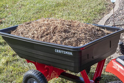 Craftsman Tow Poly Dump Cart for Lawn Tractors and ATVs, 350 lb Load Capacity, 10 Cu Ft Lawn and Garden Utility Trailer