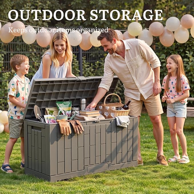 YITAHOME 60 Gallon Outdoor Storage Box | Waterproof Resin Deck Box with Slide-Locking Lid, Patio Storage Bin and Bench Seat for Patio Furniture, Garden Tools and Pool