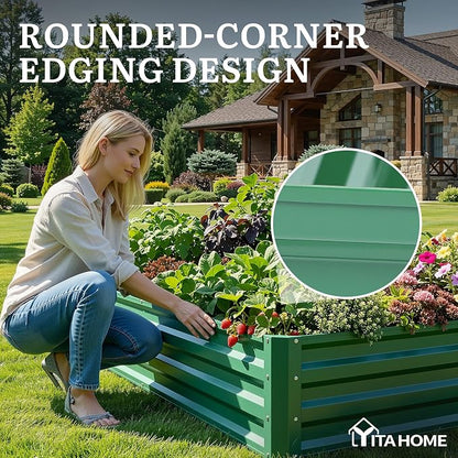 YITAHOME 2pcs 6x3x1ft Galvanized Raised Garden Bed, Metal Planter Box with Safety Rubber, Gloves, Outdoor Flower Bed for Planting Plants Vegetables, Green