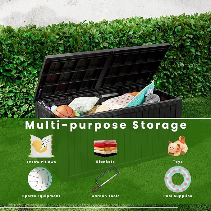 200 Gallon Resin Deck Box Waterproof Outdoor Storage Box for Patio Furniture Pool Accessories Indoor Storage for Cushion Garden Tools, Black