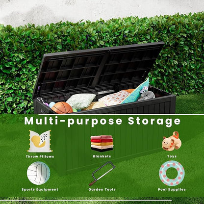 200 Gallon Resin Deck Box Waterproof Outdoor Storage Box for Patio Furniture Pool Accessories Indoor Storage for Cushion Garden Tools, Black